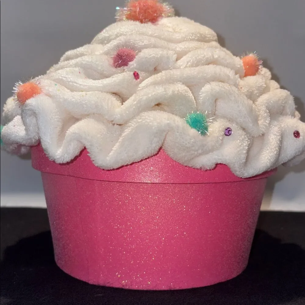 Plush Cupcake Decorative Box in Pink with Cream Frosting